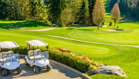 Golfcarts am Golfplatz mit Waldstücken - Split Golf