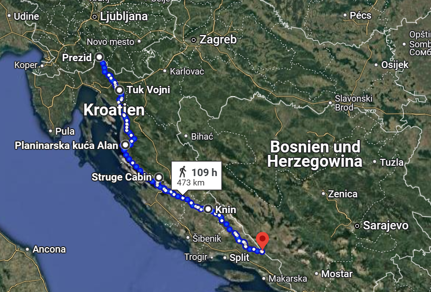 Routenverlauf Fernwanderweg Via Dinarica