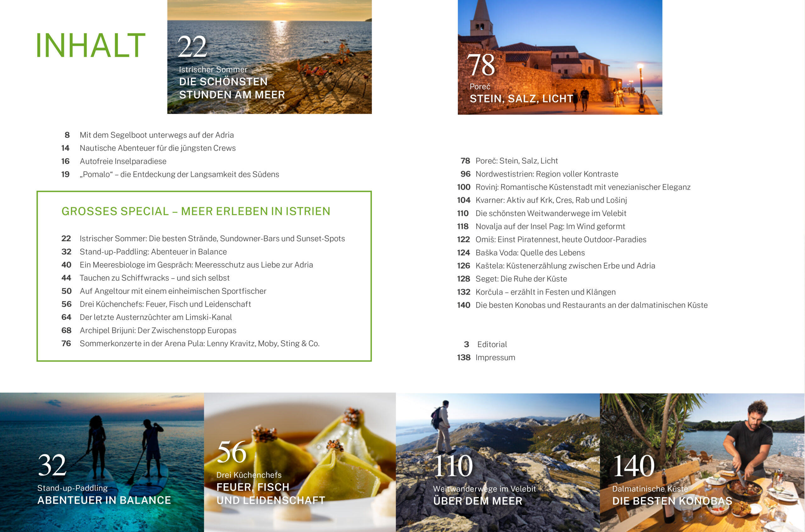 Das Inhaltsverzeichnis vom Magazin Lust auf Kroatien 01 2026 Die schönsten Momente am Meer
